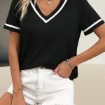 T-shirt décontracté à col en V pour femmes